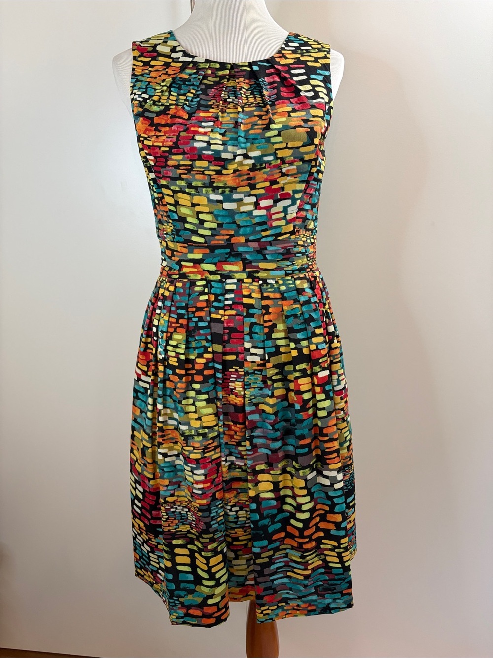 Ellen Tracy Multicolor Abstract Print Sleeveless Dress with Pockets 6